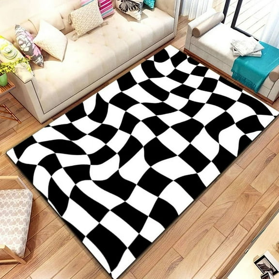 Abstract Black and White Checkerboard Plaid Carpet Moroccan Style Living Room Bedroom Rug Modern 3d Geometry Door Mats Household