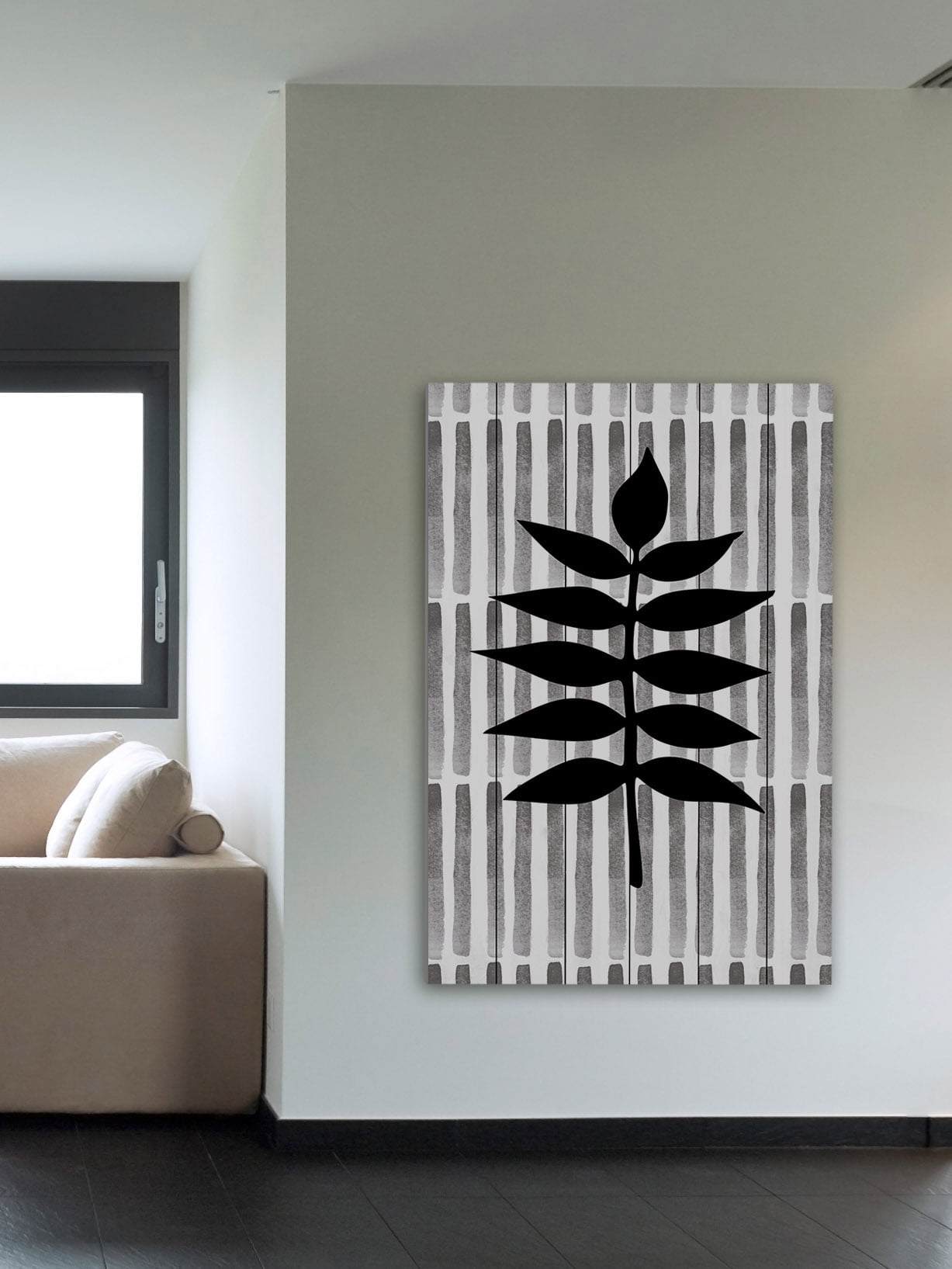 "Black Leaf 3" Painting Print on White Wood
