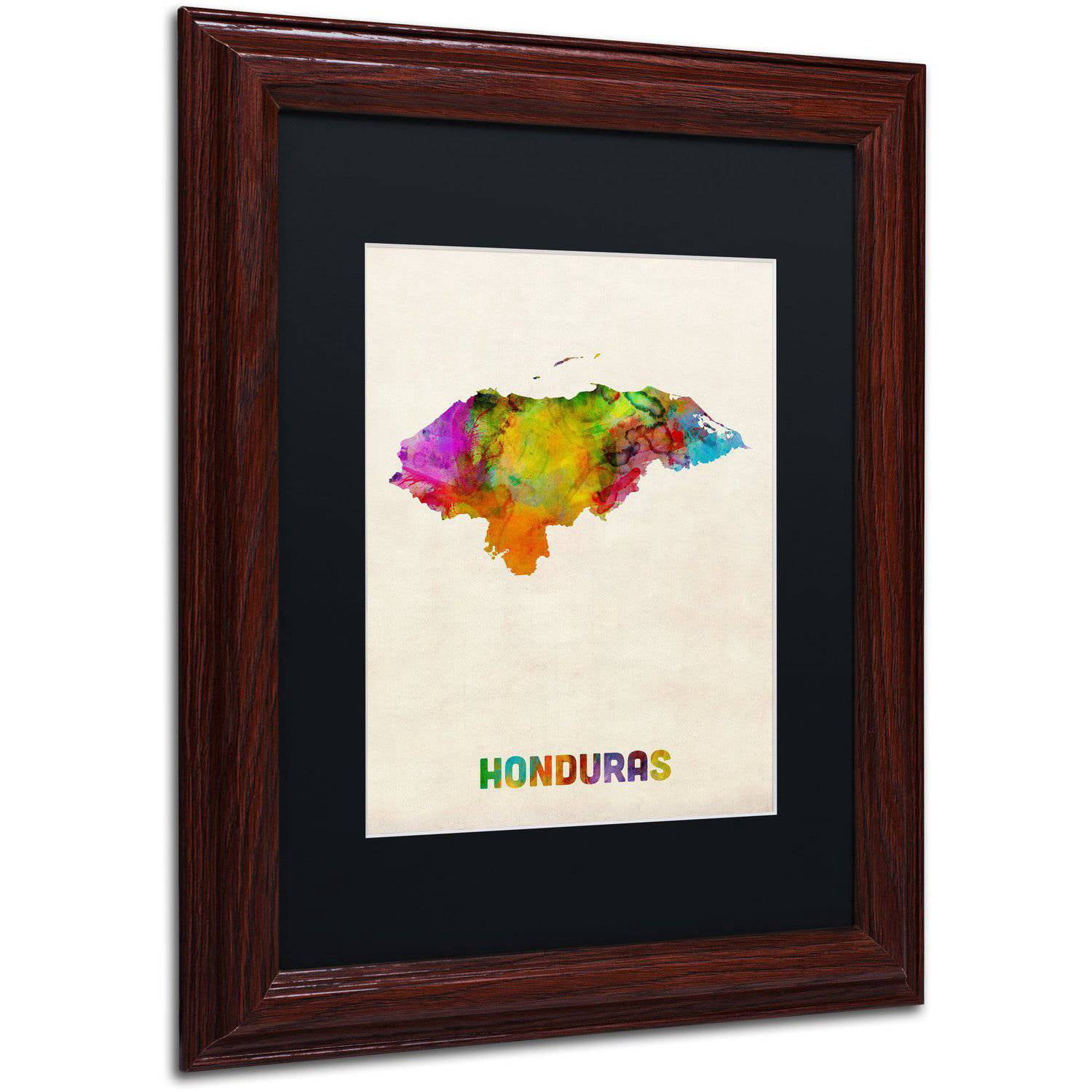 Trademark Fine Art "Honduras Watercolor Map" Canvas Art by Michael Tompsett Black Matte, Wood Frame