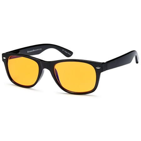 GAMMA RAY 900 Better Sleep Night Time Screen Glasses Blue Light Blocking Orange Lens for Computer Gaming TV Screen Viewing - 1.25x