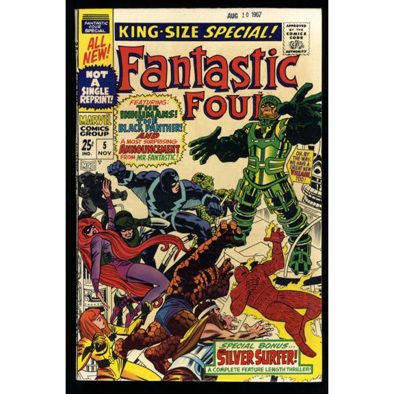 Fantastic Four Annual #5 VF/NM 9.0 1st Solo Silver Surfer! Psycho-Man! Comic Book