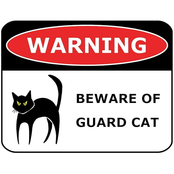 PCSCP Warning Beware of Guard Cat Funny Laminated Sign, 11" x 9.5"