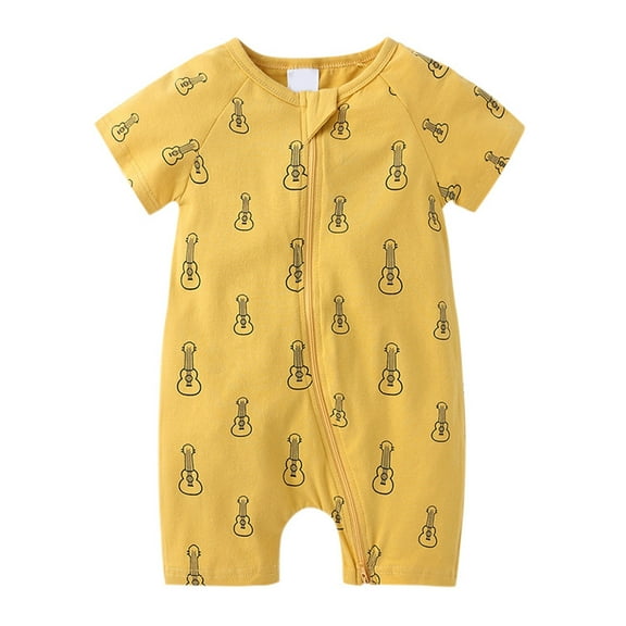 Angala Summer Baby Short Sleeved Baby Baby Print Double Zipper Men's Baby Crawl Suit Bodysuit Breathable Cute Baby Bodysuits 0-3 Months