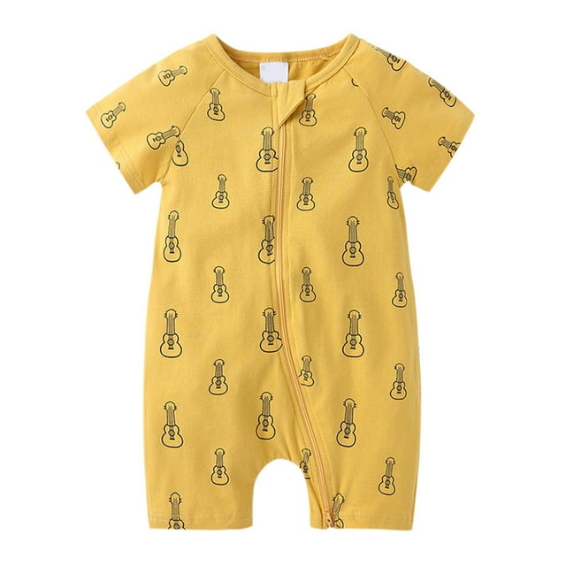 MIASHUI Toddler Summer Clothes Unisex Baby Boy Girl Rompers Short Sleeve Two Way Zipper Jumpsuits,Yellow,18-24 Months
