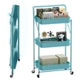 thumbnail image 7 of Innovaze Foldable 3 Tier Rolling Utility Cart, Rolling Metal Storage Organizer with Handle and Lockable Wheels,Black, 7 of 7
