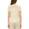 thumbnail image 3 of INSPIRE CHIC Women's Round Neck Lace Keyhole Back Puff Short Sleeve Tops M Beige, 3 of 5