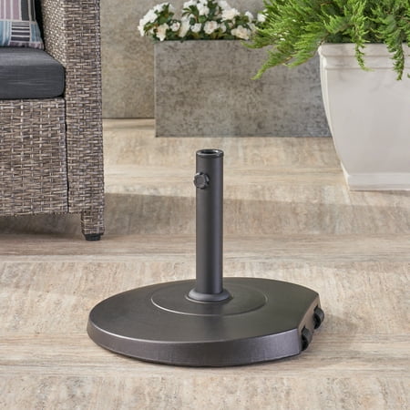 - Outdoor 59.5lb Concrete Circular Umbrella Base with Aluminum Collar, Black