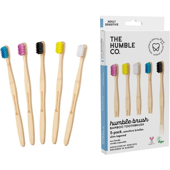 The Humble Co Bamboo Toothbrushes (5pk) – Toothbrushes for Superior Oral Care, Dental Hygiene, and Gum Care, BPA Free (Ultra Soft Bristles)
