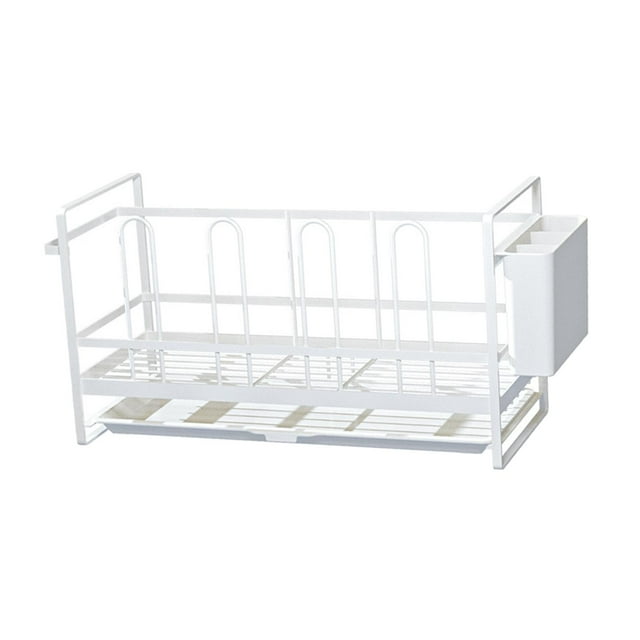 Estante organizador para fregadero de cocina, soporte para cubiertos y utensilios, escurridor de platos Blanco