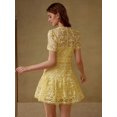 thumbnail image 3 of Yellow Guipure Lace Mini Dress With Short Sleeves And Flared Skirt, 3 of 6