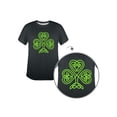 thumbnail image 3 of T-Shirt Graphique Décontracté pour Femme avec Trèfle - Coupe Décontractée, Noir avec Motif de Trèfle Vert Néon, Confortable, Col Rond, 3 of 7