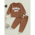 thumbnail image 5 of Caoirhny Baby Toddler Boy Fall Clothes Set 6 12 18 24 Months 2T 3T Letter Embroidery Long Sleeve Sweatshirt Elastic Waist Pants 2 Piece Waffle Outfit, 5 of 9