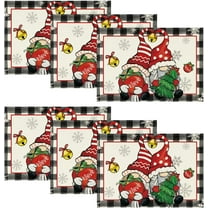 mubwai Gnomes Believe Xmas Balls Christmas Placemats Set of 6, 12x18 Inch Seasonal Winter Snowflake Table Mats for Party Kitchen Dining Decoration