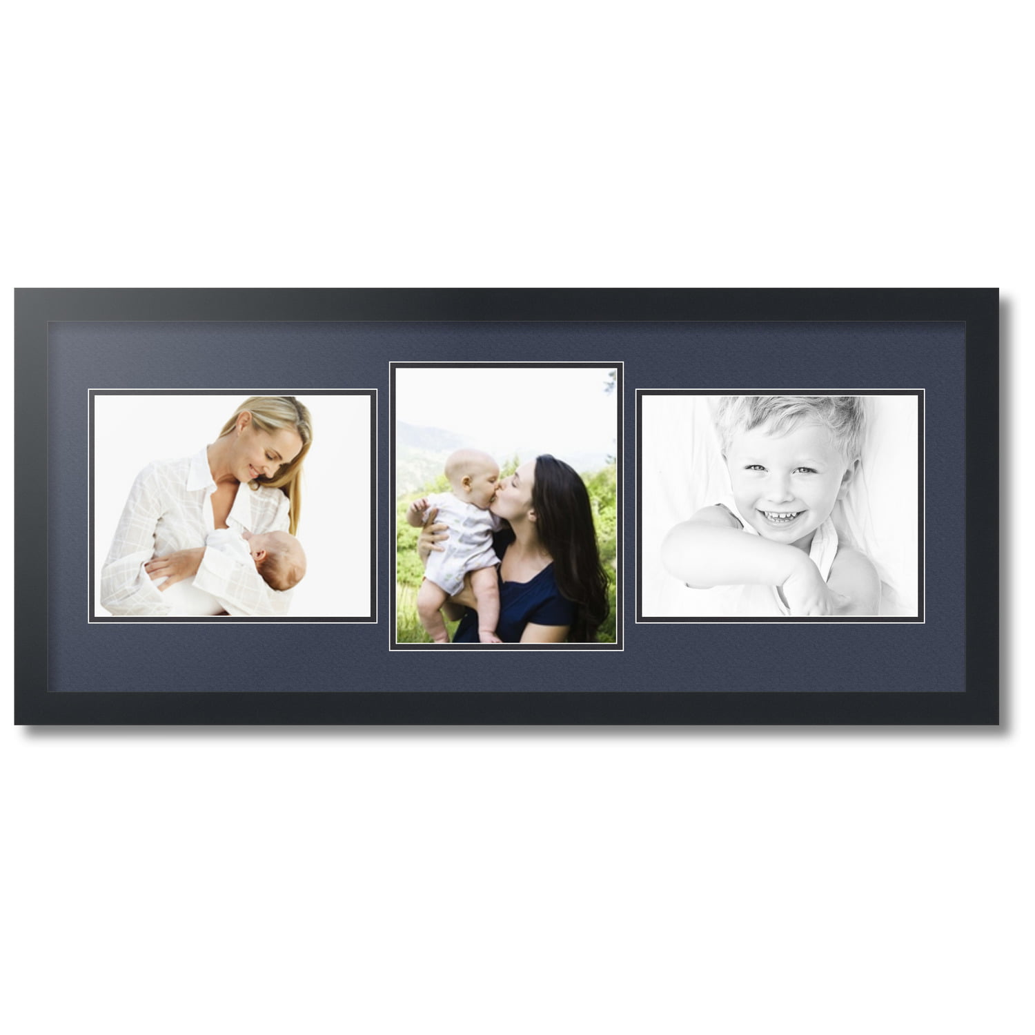 ArtToFrames Collage Photo Frame Single Mat with 3-8x10 Openings with Satin Black Frame and Blue Jay mat.