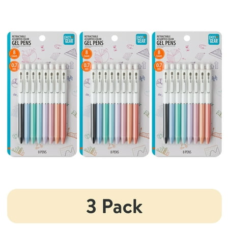 (3 pack) Pen+Gear Retractable Gel Pen, Medium Point, 0.7 mm, Assorted Colors, 8 Count