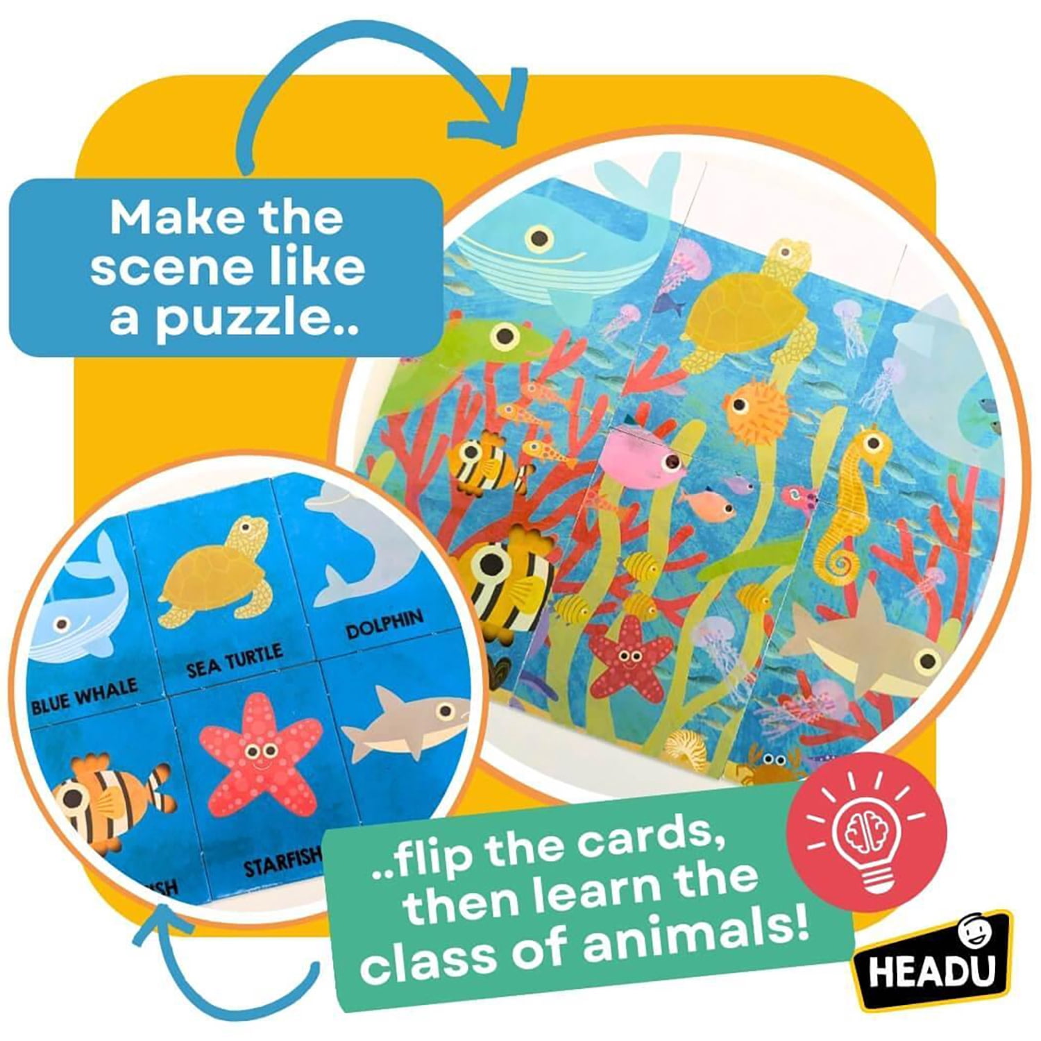 Headu: Montessori Flashcards - First Animal Encyclopedia - Matching Game, Discover Animals & Habitats, Illustrated Cards, Educational Play Toddler 2-4