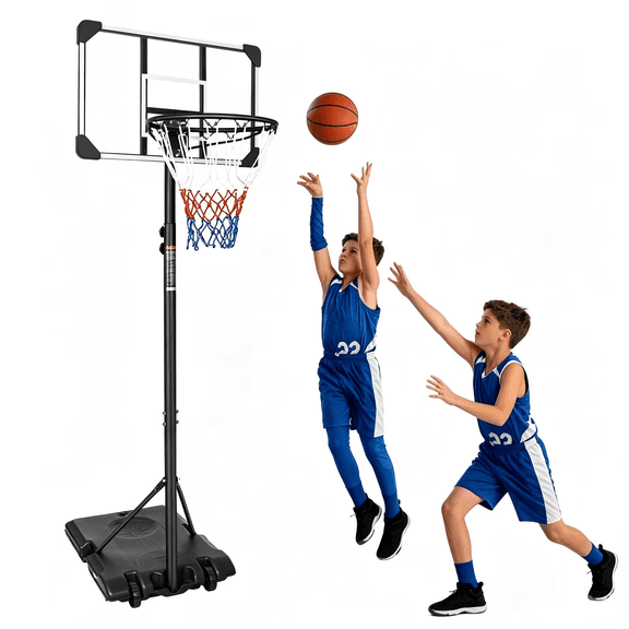 Portable Adjustable Basketball Hoop System, 5.6-7ft Height, 28" Backboard, with Wheels & Fillable Base, Indoor Outdoor Basketball Goal