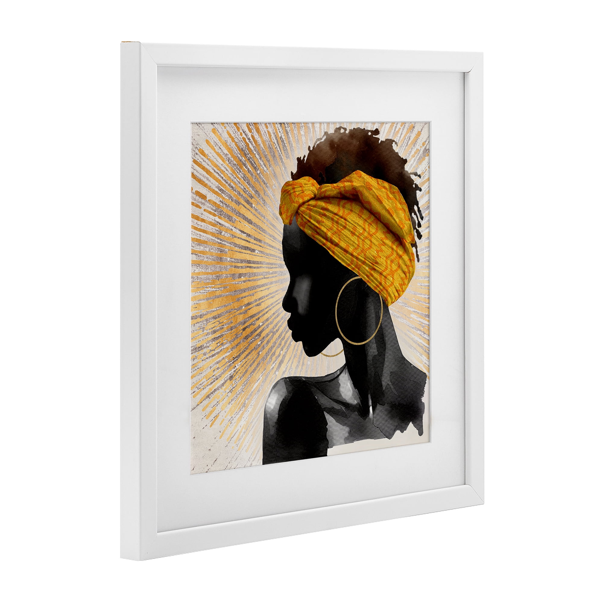 Stupell Industries Golden Sunburst Profile with Headwrap White Framed Print Under Glass, design by CAD Designs