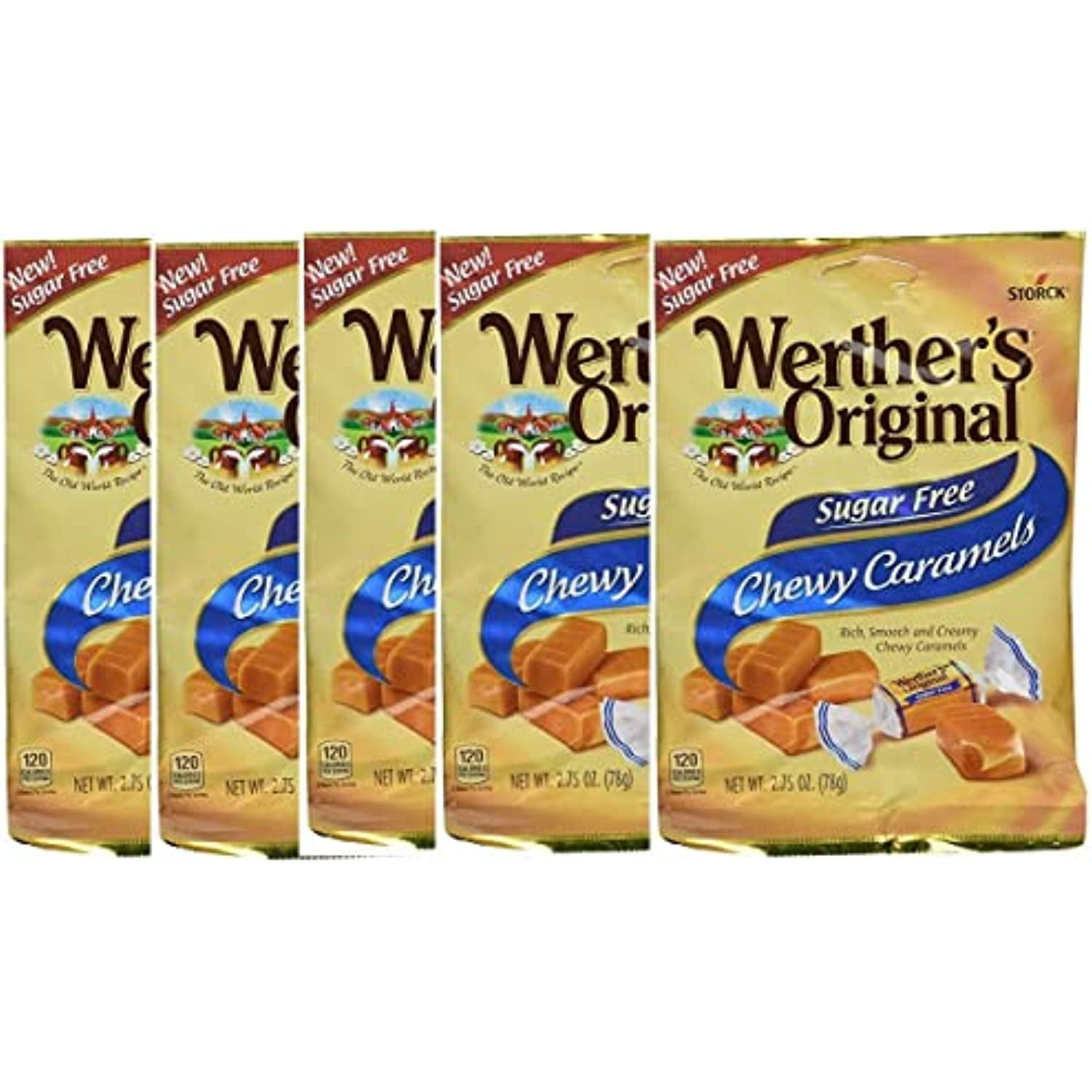 Werther's Sugar Free Chewy Caramels - 4 Pack Of 1.46oz Bags, Individually Wrapped Butter Cream Candies