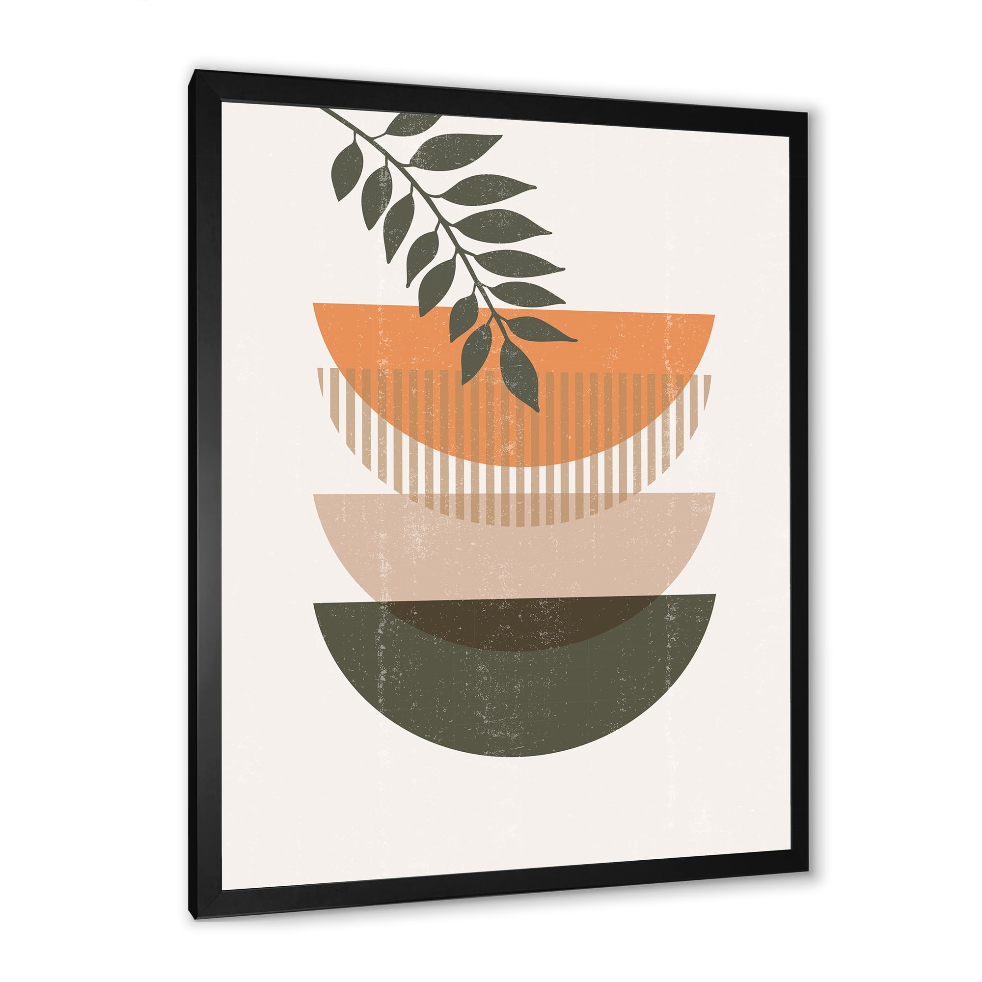 Designart 'Abstract Geometrical Moon and Sun With Leaf II' Modern Framed Art Print