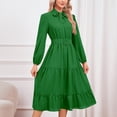 thumbnail image 2 of safuny Clearance Women's Plus Size Tea Length A Line Dress Solid Color Round Neck Winter Elegant Casual Daily Bandage Trendy Holiday Long Sleeve Fall Dresses Green XL, 2 of 9
