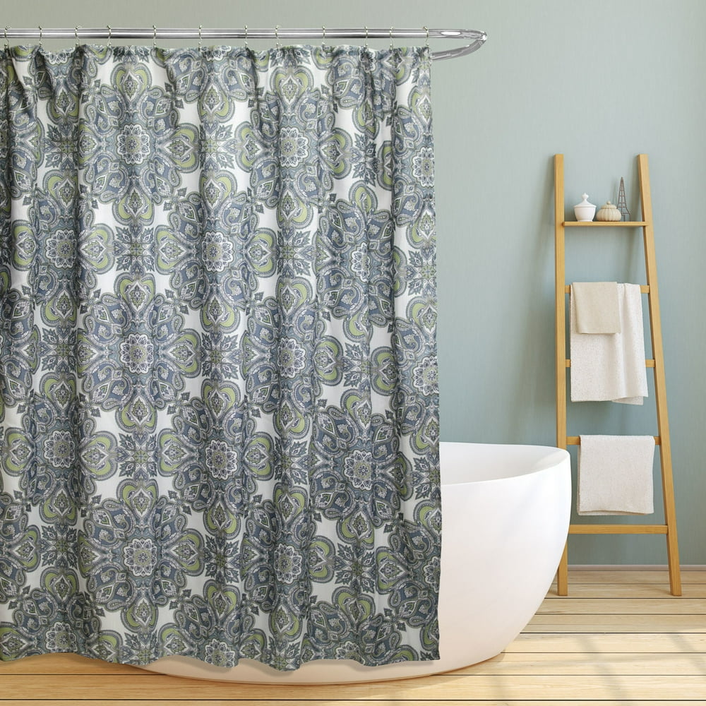 Fabric Canvas Shower Curtain, 70"x70", Amy, Geometric Paisley Floral