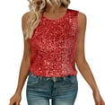 thumbnail image 5 of Staron Women's Casual Sequin Tank Top Round Neck Sleeveless Solid Basic Comfy Relaxed Party Night Out Club Tops, Red XL, 5 of 7