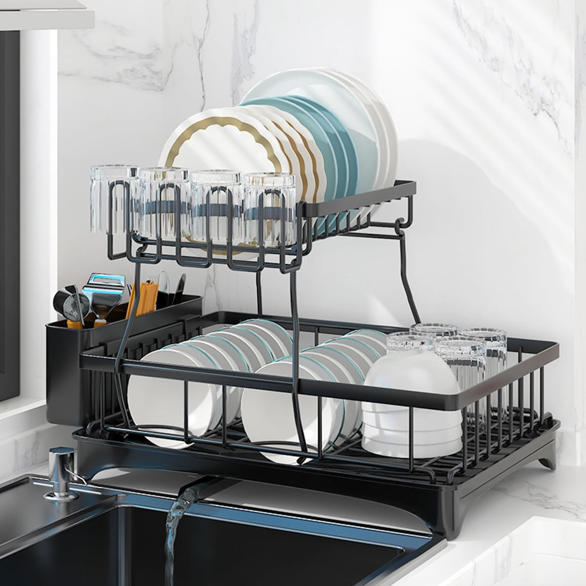 Juya Dish Drying Rack, 2 Tier Dish Racks for Kitchen Counter, Dish Drying  Racks with Drainboard, Stainless Steel Kitchen Dish Rack for Tableware