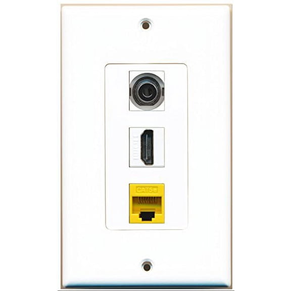 RiteAV - 1 Port HDMI 1 3.5mm 1 Cat5e Ethernet Yellow Wall Plate Decorative