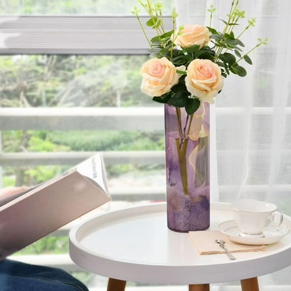 Purple Lilac Gold Marble Flower Vase 11.8x3.9 inch Vases Clear Non Breakable Plastic for Modern Home Wedding Decor