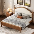 thumbnail image 3 of Euroco Wood King Size Platform Bed with Upholstery Headboard, Brown, 3 of 12