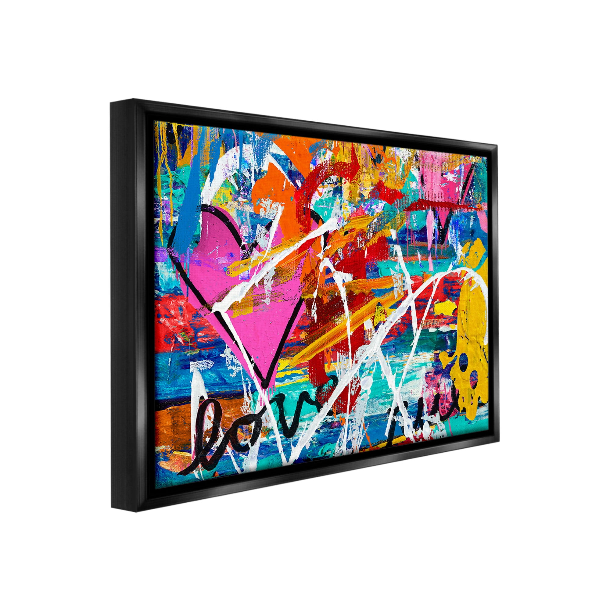 Stupell Industries Urban Heart Graffiti Collage Abstract Painting Black Floater Framed Canvas Art Print Wall Art, 31 x 25