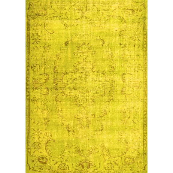 Ahgly Company Machine Washable Indoor Rectangle Persian Yellow Traditional Area Rugs, 5' x 7'