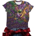 thumbnail image 5 of LEKWK Womens Graphic T Shirts Purple Gold Masquerade Masks Crew Neck 3/4 Sleeve Mardi Gras Shirt Beads Feather Print Carnival Party Blouse, 5 of 6