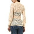 thumbnail image 3 of INSPIRE CHIC Women's Turtleneck Long Sleeve Mesh Semi Sheer Lace Floral Blouse Top L Apricot, 3 of 6