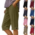 thumbnail image 6 of Inleife Womens Five Points Shorts Women's Summer Rolled Hem Linen Solid Color Pockets Solid Color Elastic Waist Half Shorts Pants, 6 of 6