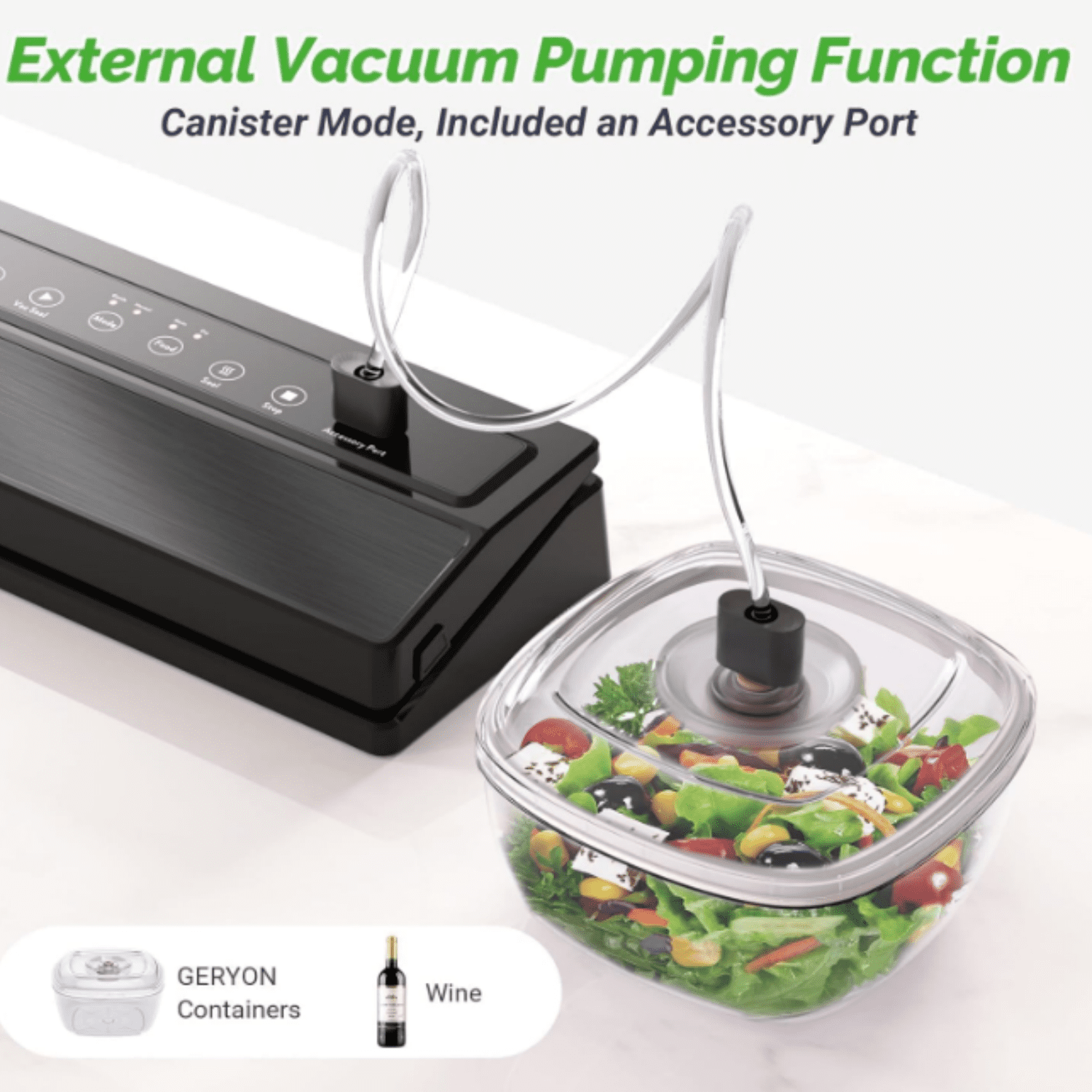 Vacuum Sealer Machine, Food Vacuum Sealer with Powerful Suction | Slim Design | Easy to Use | Led Indicator Lights for Sous Vide, Meal Prep, w/Starter Kits for Vacuum Seal Container (Black）