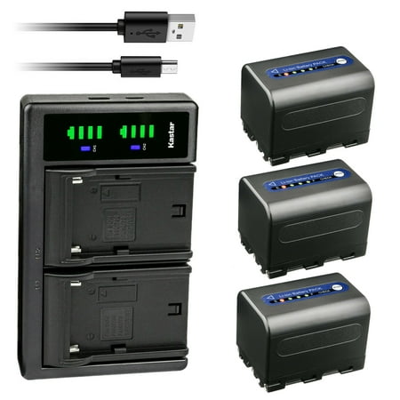 Kastar 3-Pack NP-QM71D Battery and LTD2 USB Charger Compatible with Sony MVC-CD200 MVC-CD250 MVC-CD300 MVC-CD350 MVC-CD400 MVC-CD500 DSR-PDX10 HVL-ML20M HVR-A1 HVR-A1U DSLR-A100 CCD-TRV106 Camera