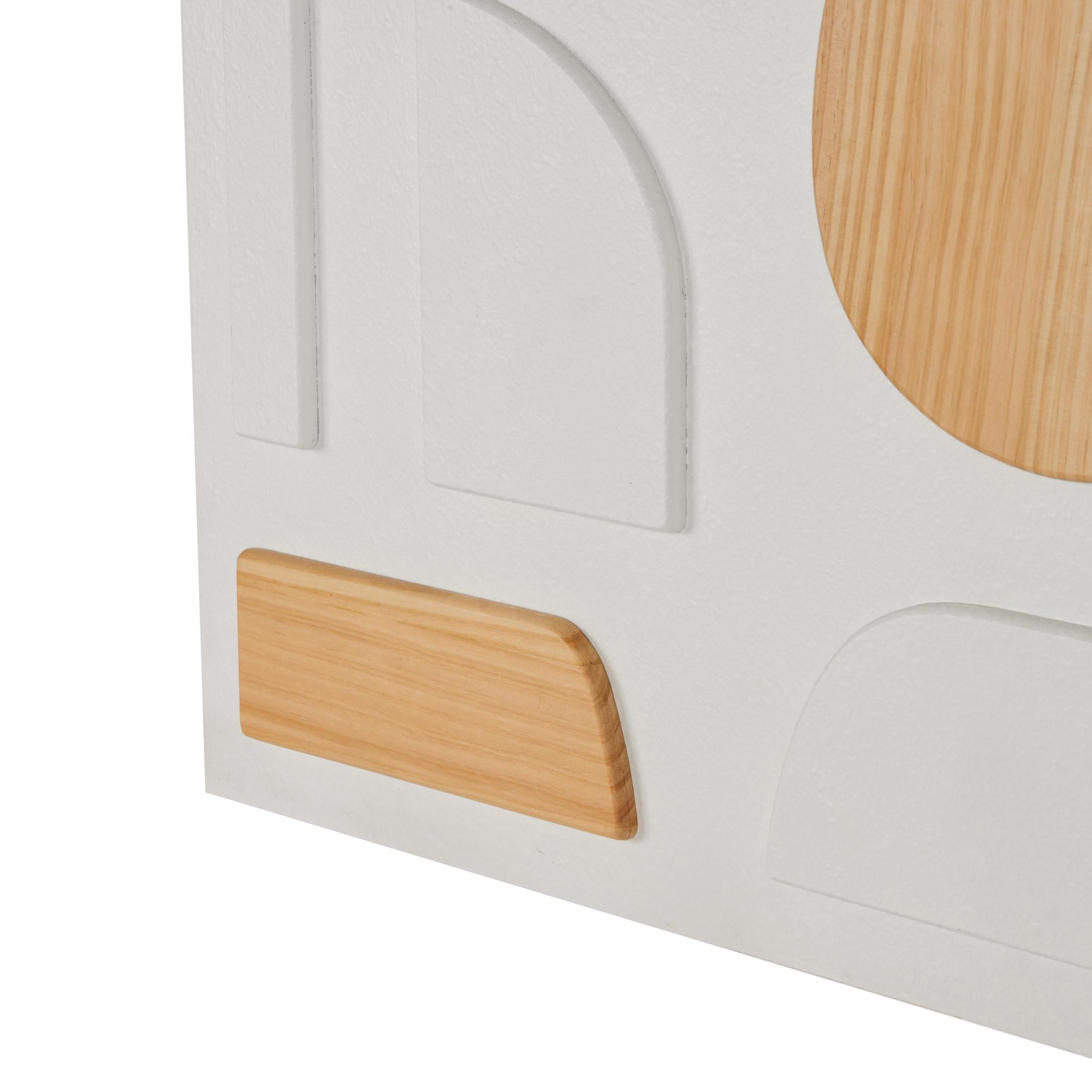 DecMode White Wood Dimensional Art Deco Shapes Geometric Wall Decor with Brown Accents