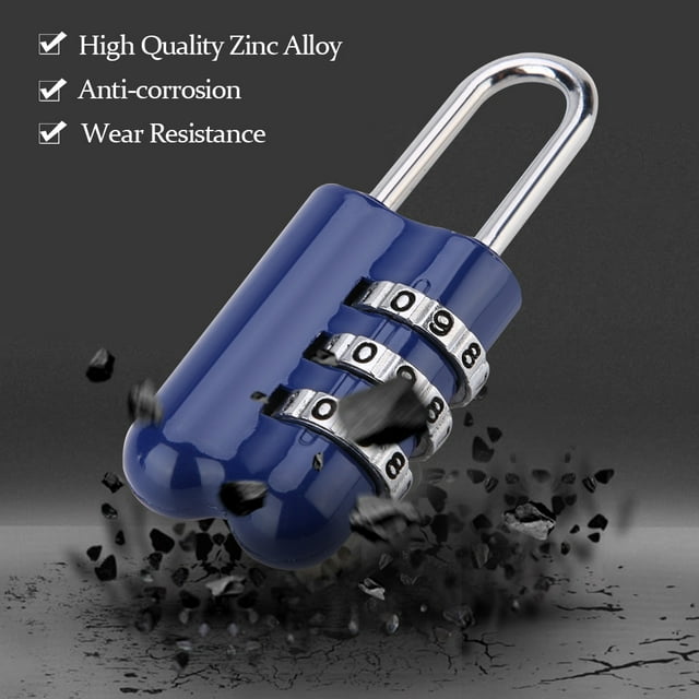 Candado de Equipaje de Aleacio de Zinc con Contraseña de Combinación de 3 Dígitos Candado Codificado Antirrobo para Seguridad de Vije Azul