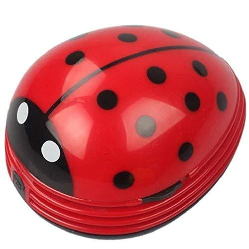 Mini Portable Handheld Cordless Tabletop Crumb Sweeper Desktop Dust Vacuum Cleaner Cute Beetle Ladybug Battery Operated (Red） Red