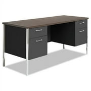 Alera Double Pedestal Steel Credenza Desk, 60w x 24d x 29-1/2h, Walnut/Black