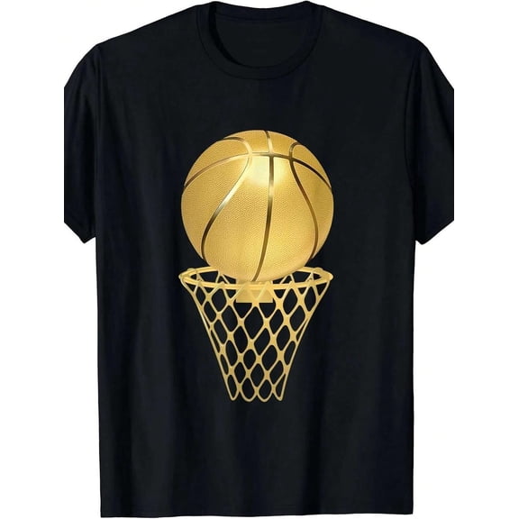 Men'S Basketball Graphic T-Shirt, 100% Cotton Crew Neck Tee, Casual Summer Knit Fabric Top, Regular Fit Sports Fan Shirt