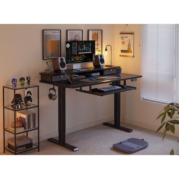 Electric Standing Desk 48x24 with Drawers and Keyboard Tray, Height Adjustable Sit Stand Table for Home Office