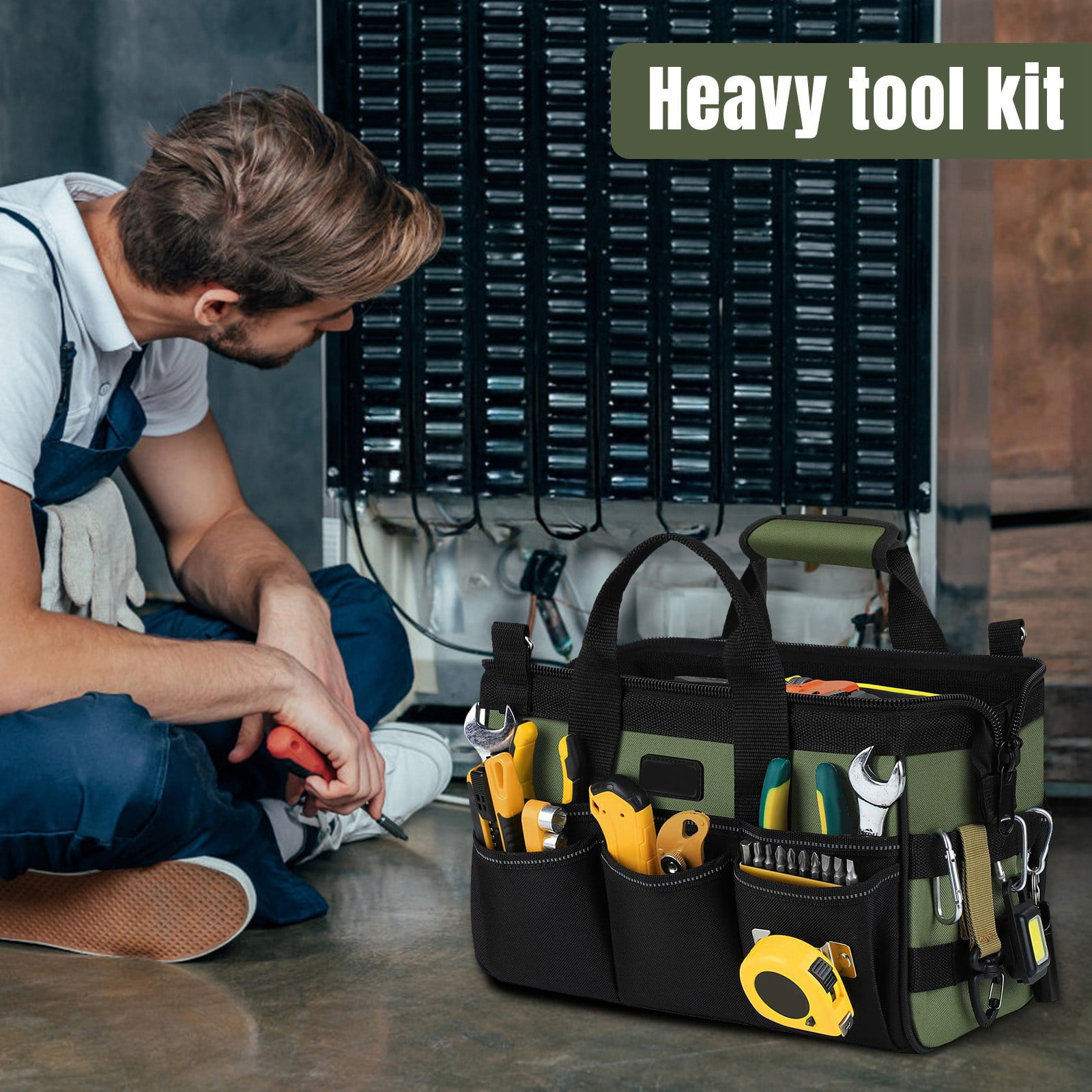 UUP 18-Inch Large Tool Bag - 16-Pocket Heavy Duty Organizer With Shoulder Strap, Tactical MOLLE, Water-Resistant