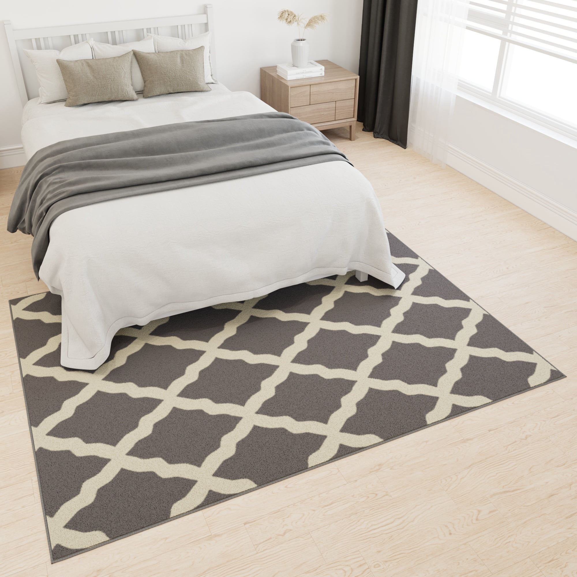 Ottomanson Trellis Area Rug 5' x 6'6" - Non Slip Low Pile Carpet, Gray