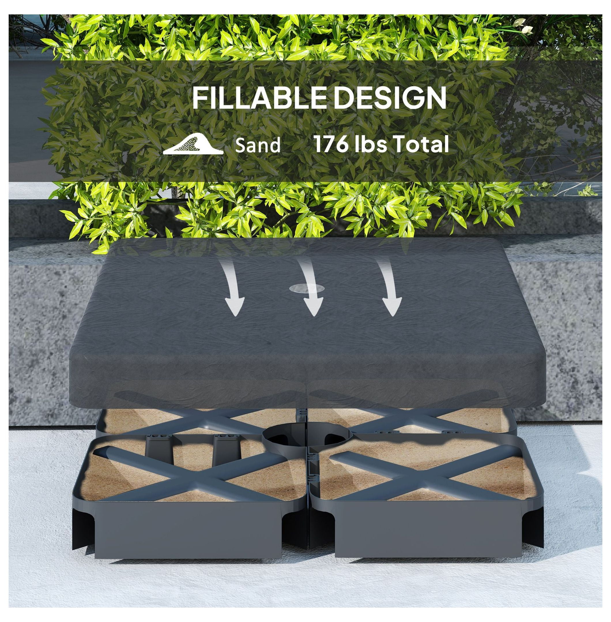 Offset Umbrella Base Weights 4-Pack, 176lbs Sand Capacity, Heavy Duty Outdoor Umbrella Stand Weights, Black