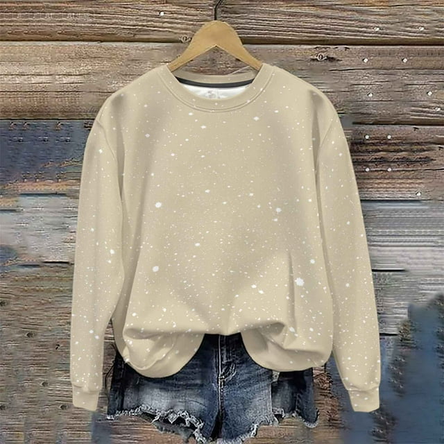 Heisall Womens Sweatshirts Long Sleeve Round Neck Loose Casual Sporty Lightweight Shiny Print Spring Autumn 2025 New Arrival Fashionable