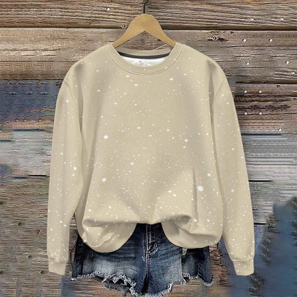 Heisall Womens Sweatshirts Long Sleeve Round Neck Loose Casual Sporty Lightweight Shiny Print Spring Autumn 2025 New Arrival Fashionable