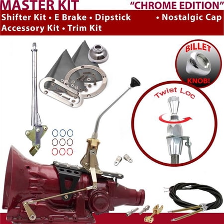 American Shifter 700R4 Shifter Kit Chrome 10 in. E Brake Cable Clevis Trim Kit Dipstick for EF8CA